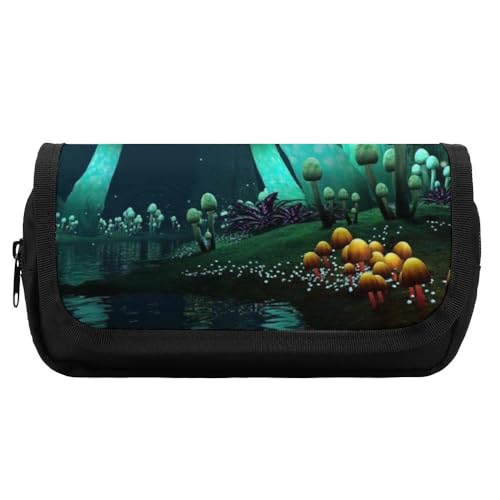 JiuPopular Doppelschichtiges Federmäppchen, psychedelischer Pilz, Schreibwaren-Tasche als Federmäppchen für Büro und Schule, Geschäftsreise oder kleine Werkzeugbox, Make-up-Tasche für Mädchen von JiuPopular