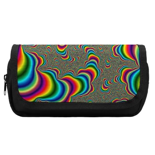 JiuPopular Doppelschichtiges Federmäppchen, psychedelischer Trippy-Regenbogen, Schreibwaren-Tasche als Federmäppchen für Büro und Schule, Geschäftsreise oder kleine Werkzeugbox, Make-up-Tasche für von JiuPopular
