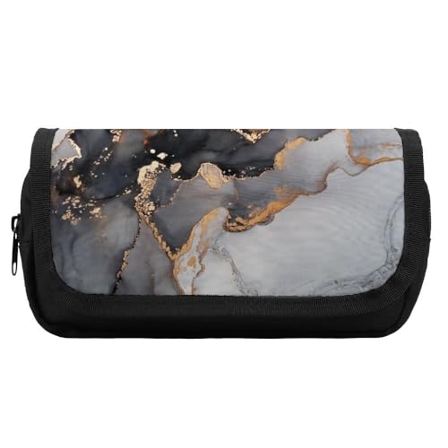 JiuPopular Doppelschichtiges Federmäppchen, schwarz-goldener Marmor, Schreibwaren-Tasche als Federmäppchen für Büro und Schule, Geschäftsreisetasche oder kleine Werkzeugbox, Make-up-Tasche für Mädchen von JiuPopular