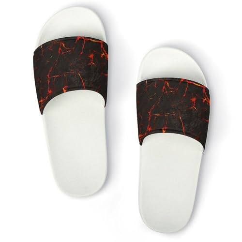 JiuPopular Dusch Hausschuhe Volcanic Lava Crack Sliders für Damen und Herren rutschfeste Slides, Weißer Stil, 42.5 EU von JiuPopular
