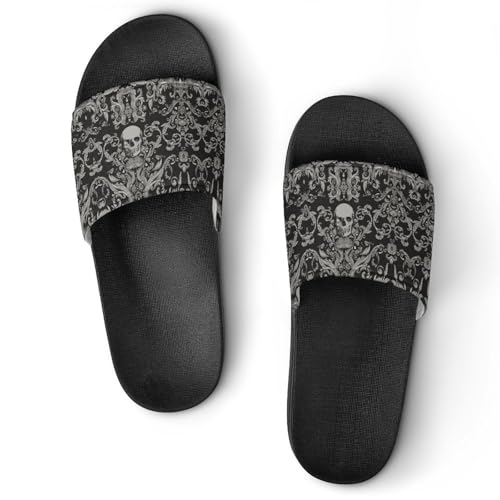 JiuPopular Duschpantoffeln Schwarz Totenkopf Sliders für Damen und Herren rutschfeste Slides, Schwarzer Stil, 39 2/3 EU JiuPopular Duschpantoffeln Schwarz Totenkopf Sliders für Damen und Herren rutschfeste Slides, Schwarzer Stil, 39 2/3 EU von JiuPopular