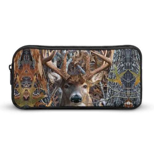 JiuPopular Federmäppchen, Camouflage-Buck-DeerSchreibwaren-Tasche als Federmäppchen für Büro und Schule, Business-Reisetasche oder kleine Werkzeugbox, Make-up-Tasche für Mädchen von JiuPopular