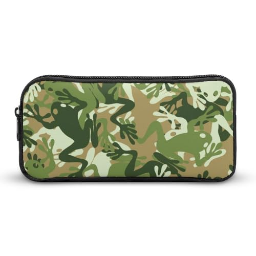 JiuPopular Federmäppchen, Frosch-Tarnmuster, Schreibwaren-Tasche als Federmäppchen für Büro und Schule, Geschäftsreisetasche oder kleine Werkzeugbox, Make-up-Tasche für Mädchen von JiuPopular
