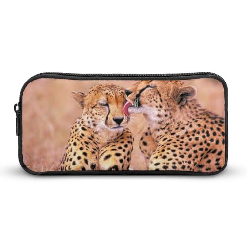 JiuPopular Federmäppchen, Geparden-Paar-Schreibwaren-Tasche als Federmäppchen für Büro und Schule, Business-Reisetasche oder kleine Werkzeugbox, Make-up-Tasche für Mädchen von JiuPopular