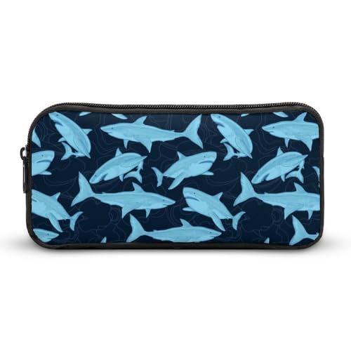 JiuPopular Federmäppchen, Haifisch-Muster, Schreibwaren-Tasche als Federmäppchen für Büro und Schule, Business-Reisetasche oder kleine Werkzeugbox, Make-up-Tasche für Mädchen von JiuPopular