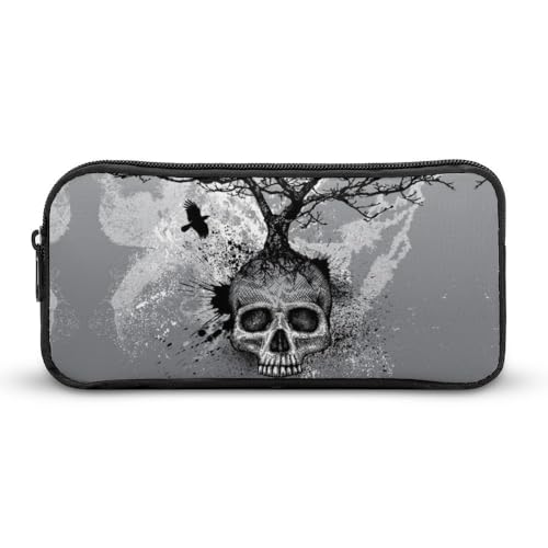JiuPopular Federmäppchen, Horror-Totenkopf-Baum-Schreibwaren-Tasche als Federmäppchen für Büro und Schule, Business-Reisetasche oder kleine Werkzeugbox, Make-up-Tasche für Mädchen von JiuPopular