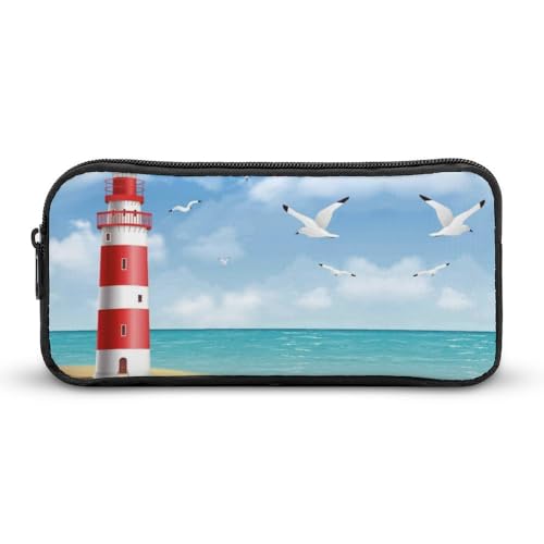 JiuPopular Federmäppchen, Leuchtturm-Schreibwaren-Tasche als Federmäppchen für Büro und Schule, Business-Reisetasche oder kleiner Werkzeugkasten, Make-up-Tasche für Mädchen von JiuPopular