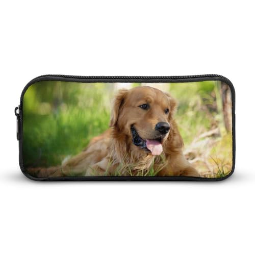 JiuPopular Federmäppchen, Motiv: Golden Retriever, Schreibwaren-Tasche als Federmäppchen für Büro und Schule, Business-Reisetasche oder kleine Werkzeugbox, Make-up-Tasche für Mädchen von JiuPopular