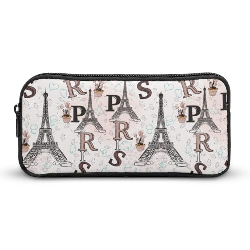 JiuPopular Federmäppchen, Motiv: Paris Eiffelturm, Blumenmuster, Schreibwaren-Tasche verwendet als Federmäppchen für Büro und Schule, Geschäftsreise oder kleine Werkzeugbox, Make-up-Tasche für Mädchen von JiuPopular
