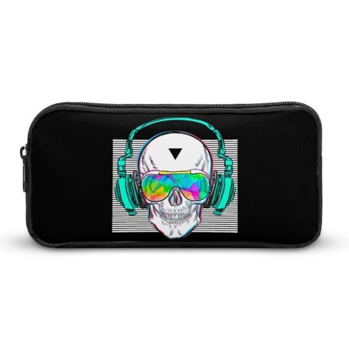JiuPopular Federmäppchen, Rock and Roll Totenkopf-Schreibwaren-Tasche als Federmäppchen für Büro und Schule, Business-Reisetasche oder kleine Werkzeugbox, Make-up-Tasche für Mädchen von JiuPopular