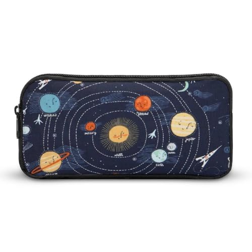 JiuPopular Federmäppchen, Weltraumrakete, Planet, Sonnensystem, Schreibwaren-Tasche als Federmäppchen für Büro und Schule, Geschäftsreise oder kleine Werkzeugbox, Make-up-Tasche für Mädchen von JiuPopular