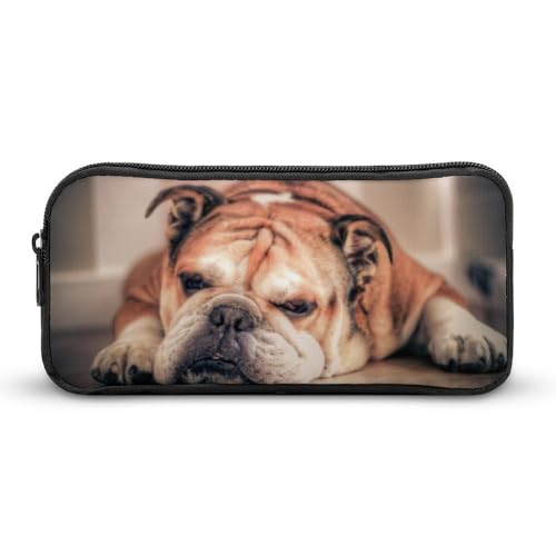JiuPopular Federmäppchen, englische Bulldogge, Schreibwaren-Tasche als Federmäppchen für Büro und Schule, Business-Reisetasche oder kleiner Werkzeugkasten, Make-up-Tasche für Mädchen von JiuPopular