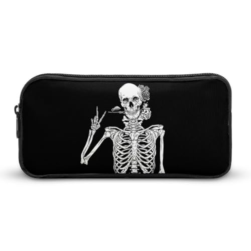JiuPopular Federmäppchen, lustiges Rock-and-Roll-Skelett-Schädel-Schreibwaren-Tasche als Federmäppchen für Büro und Schule, Geschäftsreisetasche oder kleine Werkzeugbox, Make-up-Tasche für Mädchen JiuPopular Federmäppchen, lustiges Rock-and-Roll-Skelett-Schädel-Schreibwaren-Tasche als Federmäppchen für Büro und Schule, Geschäftsreisetasche oder kleine Werkzeugbox, Make-up-Tasche für Mädchen von JiuPopular