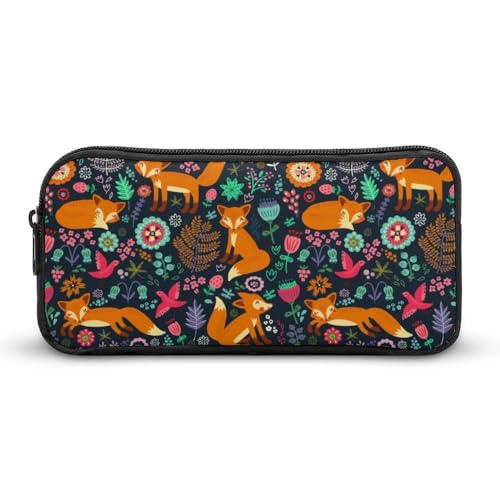 JiuPopular Federmäppchen, niedlicher Fuchs-Blumen-Schreibwaren-Tasche, verwendet als Federmäppchen für Büro und Schule, Business-Reisetasche oder kleine Werkzeugbox, Make-up-Tasche für Mädchen von JiuPopular