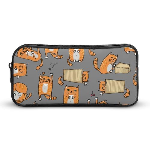 JiuPopular Federmäppchen, orangefarbene Katzen-Schreibwaren-Tasche als Federmäppchen für Büro und Schule, Business-Reisetasche oder kleine Werkzeugbox, Make-up-Tasche für Mädchen von JiuPopular