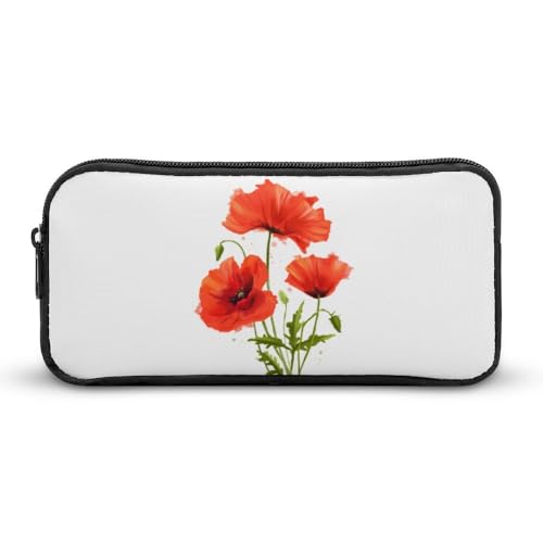 JiuPopular Federmäppchen, rote Mohnblumen-Schreibwaren-Tasche als Federmäppchen für Büro und Schule, Business-Reisetasche oder kleine Werkzeugbox, Make-up-Tasche für Mädchen von JiuPopular