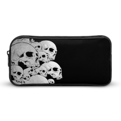 JiuPopular Federmäppchen, schwarze Totenkopf-Schreibwaren-Tasche als Federmäppchen für Büro und Schule, Business-Reisetasche oder kleine Werkzeugbox, Make-up-Tasche für Mädchen von JiuPopular