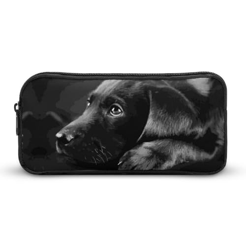JiuPopular Federmäppchen, schwarzer Labrador-Welpe, Kunst-Schreibwaren-Tasche, verwendet als Federmäppchen für Büro und Schule, Business-Reisetasche oder kleine Werkzeugbox, Make-up-Tasche für Mädchen von JiuPopular
