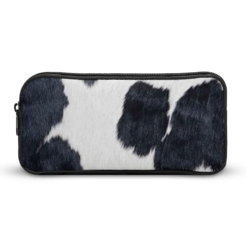 JiuPopular Federmäppchen, schwarzes Rindsleder, Schreibwaren-Tasche als Federmäppchen für Büro und Schule, Business-Reisetasche oder kleine Werkzeugbox, Make-up-Tasche für Mädchen von JiuPopular