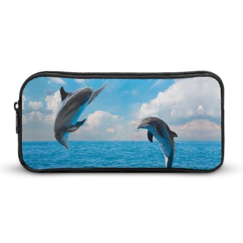 JiuPopular Federmäppchen, zwei Delfin-Schreibwaren-Tasche als Federmäppchen für Büro und Schule, Business-Reisetasche oder kleine Werkzeugbox, Make-up-Tasche für Mädchen von JiuPopular