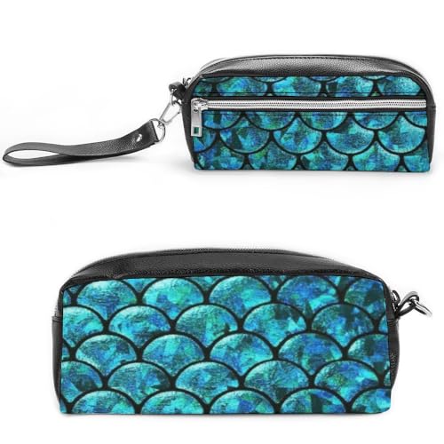 JiuPopular Federmäppchen aus Leder, Aquamarin-Skala, Schreibwaren-Tasche als Federmäppchen für Büro und Schule, Geschäftsreisetasche oder kleine Werkzeugbox, Make-up-Tasche von JiuPopular