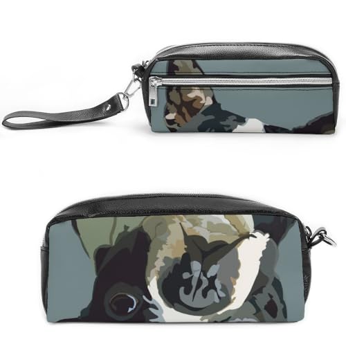 JiuPopular Federmäppchen aus Leder, Boston TerrierSchreibwaren-Tasche als Federmäppchen für Büro und Schule, Business-Reisetasche oder kleine Werkzeugbox, Make-up-Tasche von JiuPopular