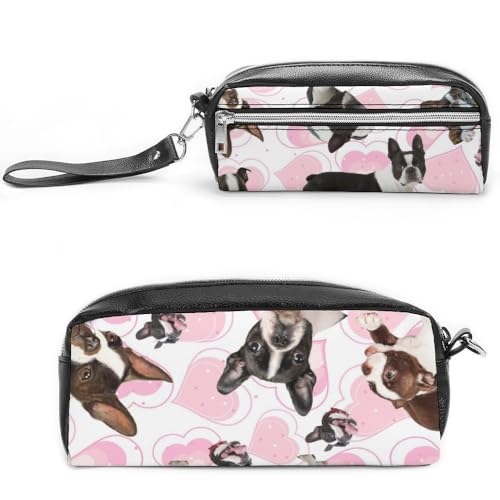 JiuPopular Federmäppchen aus Leder, Boston TerrierSchreibwaren-Tasche als Federmäppchen für Büro und Schule, Business-Reisetasche oder kleine Werkzeugbox, Make-up-Tasche von JiuPopular