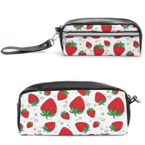JiuPopular Federmäppchen aus Leder, Erdbeeren-Schreibwaren-Tasche als Federmäppchen für Büro und Schule, Business-Reisetasche oder kleine Werkzeugbox, Make-up-Tasche von JiuPopular