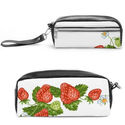 JiuPopular Federmäppchen aus Leder, Erdbeeren-Schreibwaren-Tasche als Federmäppchen für Büro und Schule, Business-Reisetasche oder kleine Werkzeugbox, Make-up-Tasche von JiuPopular