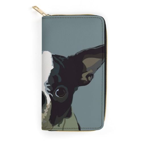JiuPopular Geldbörse aus Leder, Boston Terrier, kleine Größe und großes Fassungsvermögen, leicht zu tragen, Stil:, 19.7x10.5cm, Modern von JiuPopular