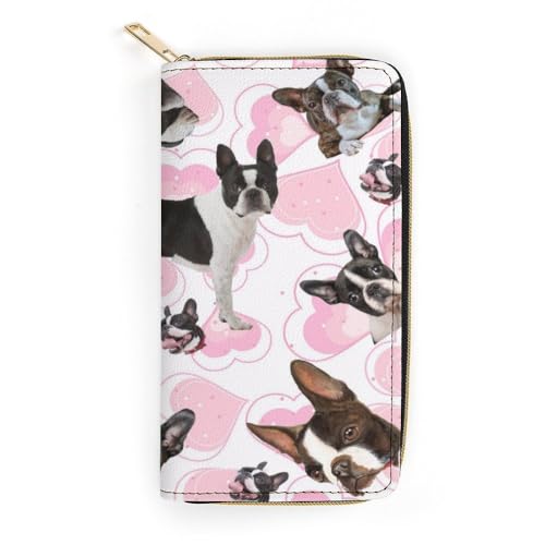 JiuPopular Geldbörse aus Leder, Boston Terrier, kleine Größe und großes Fassungsvermögen, leicht zu tragen, Stil:, 19.7x10.5cm, Modern von JiuPopular