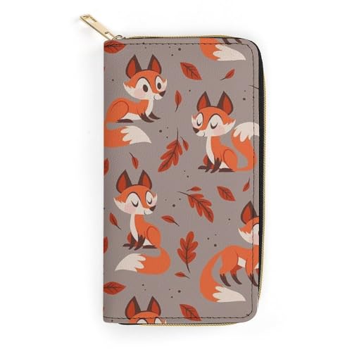 JiuPopular Geldbörse aus Leder, Cartoon-Fuchs, kleine Größe und großes Fassungsvermögen, einfach zu tragen, Stil:, 19.7x10.5cm, Modern von JiuPopular