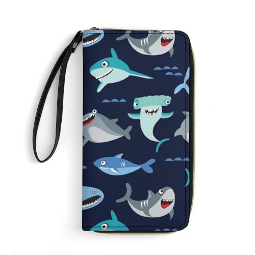 JiuPopular Geldbörse aus Leder, Cartoon-Hai, mit Seil, kleine Größe und großes Fassungsvermögen, leicht zu tragen von JiuPopular