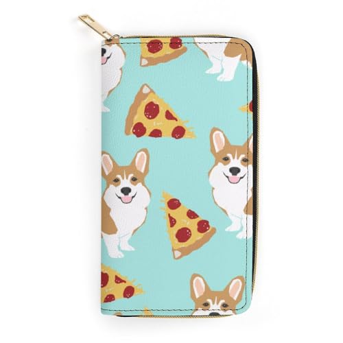 JiuPopular Geldbörse aus Leder, Corgi und Pizza, kleine Größe und großes Fassungsvermögen, leicht zu tragen, Stil:, 19.7x10.5cm, Modern von JiuPopular