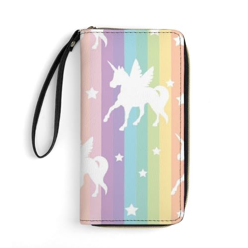 JiuPopular Geldbörse aus Leder, Einhorn-Muster, Regenbogen, mit Seil, kleine Größe und großes Fassungsvermögen, leicht zu tragen von JiuPopular