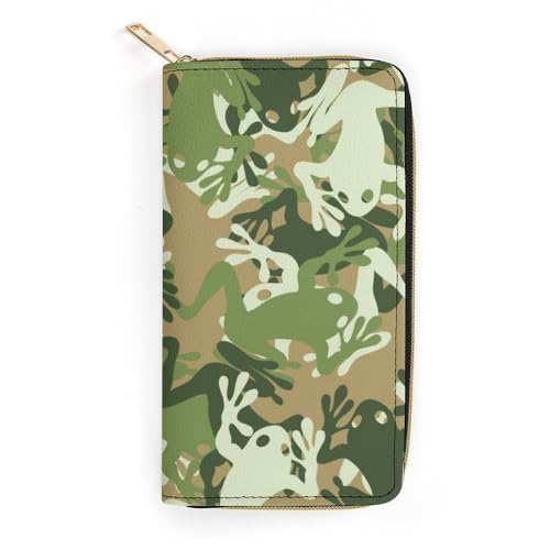 JiuPopular Geldbörse aus Leder, Frosch-Tarnmuster, kleine Größe und großes Fassungsvermögen, leicht zu tragen, Stil:, 19.7x10.5cm, Modern von JiuPopular