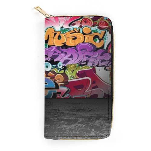 JiuPopular Geldbörse aus Leder, Graffiti-Hip-Hop, kleine Größe und großes Fassungsvermögen, leicht zu tragen, Stil:, 19.7x10.5cm, Modern von JiuPopular