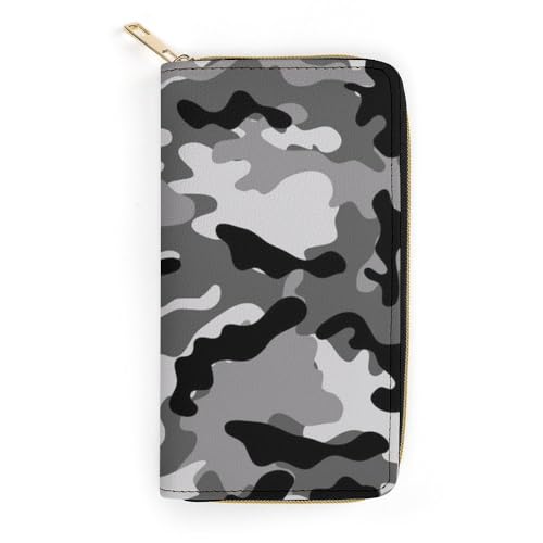 JiuPopular Geldbörse aus Leder, Grau Camouflage, kleine Größe und großes Fassungsvermögen, leicht zu tragen, Stil:, 19.7x10.5cm, Modern von JiuPopular