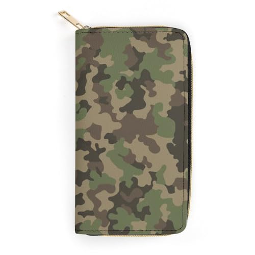 JiuPopular Geldbörse aus Leder, Grün Camo, kleine Größe und großes Fassungsvermögen, leicht zu tragen, Stil:, 19.7x10.5cm, Modern von JiuPopular