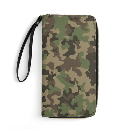 JiuPopular Geldbörse aus Leder, Grün Camo, mit Seil, kleine Größe und großes Fassungsvermögen, leicht zu tragen von JiuPopular