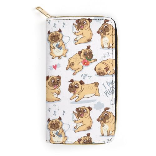 JiuPopular Geldbörse aus Leder, Mops, kleine Größe und großes Fassungsvermögen, leicht zu tragen, Stil:, 19.7x10.5cm, Modern von JiuPopular