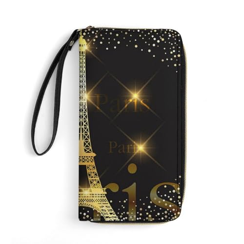 JiuPopular Geldbörse aus Leder, Paris Eiffelturm Frankreich, mit Seil, kleine Größe und großes Fassungsvermögen, leicht zu tragen von JiuPopular