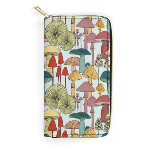 JiuPopular Geldbörse aus Leder, Pilze, kleine Größe und großes Fassungsvermögen, leicht zu tragen, Stil:, 19.7x10.5cm, Modern von JiuPopular