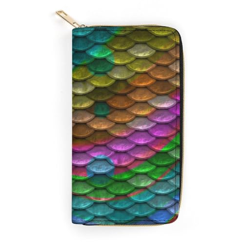 JiuPopular Geldbörse aus Leder, Regenbogenfischschuppen, kleine Größe und großes Fassungsvermögen, leicht zu tragen, Stil:, 19.7x10.5cm, Modern von JiuPopular