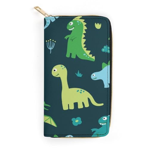JiuPopular Geldbörse aus Leder, blauer Hintergrund mit Dino, kleine Größe und großes Fassungsvermögen, leicht zu tragen, Stil:, 19.7x10.5cm, Modern von JiuPopular