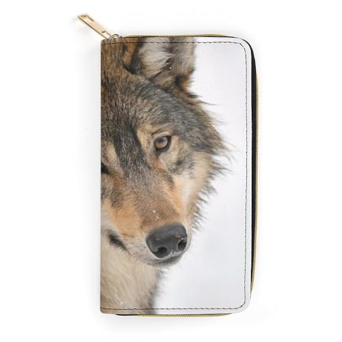 JiuPopular Geldbörse aus Leder, brauner Wolfskopf, kleine Größe und großes Fassungsvermögen, leicht zu tragen, Stil:, 19.7x10.5cm, Modern von JiuPopular