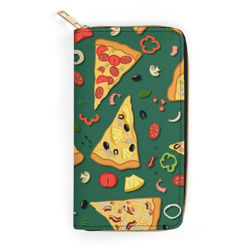 JiuPopular Geldbörse aus Leder, leckere Pizza, kleine Größe und großes Fassungsvermögen, leicht zu tragen, Stil:, 19.7x10.5cm, Modern von JiuPopular