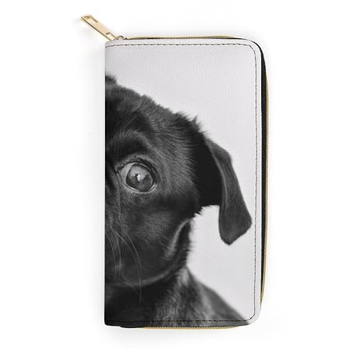 JiuPopular Geldbörse aus Leder, niedlicher schwarzer Mops, kleine Größe und großes Fassungsvermögen, leicht zu tragen, Stil:, 19.7x10.5cm, Modern von JiuPopular
