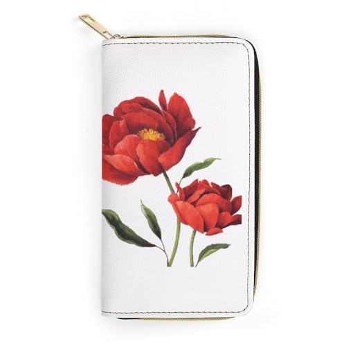 JiuPopular Geldbörse aus Leder, rote Mohnblumen, kleine Größe und großes Fassungsvermögen, leicht zu tragen, Stil:, 19.7x10.5cm, Modern von JiuPopular