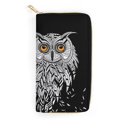 JiuPopular Geldbörse aus Leder, schwarze Eule, kleine Größe und großes Fassungsvermögen, leicht zu tragen, Stil:, 19.7x10.5cm, Modern von JiuPopular